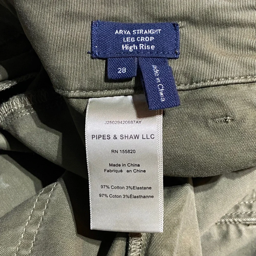 Veronica Beard Arya Straight Leg Crop High Rise Pants Army Green 28 Utility